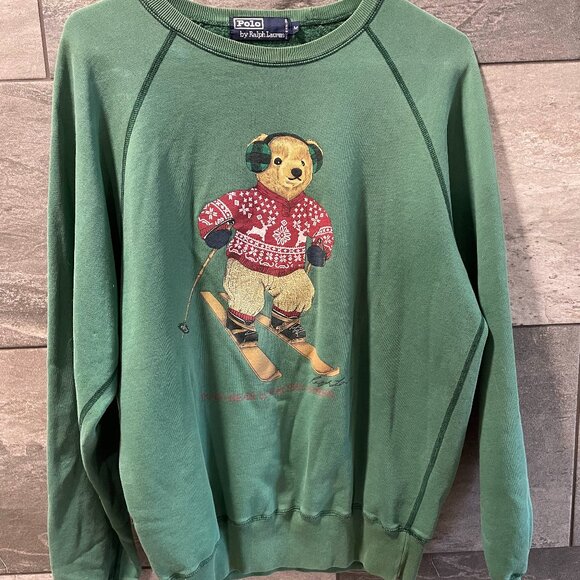 Vintage 1990's Polo Ralph Lauren Skiing Bear Sweatshirt Green M